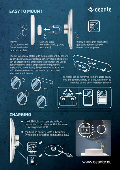 Cosmetic mirror, magnetic - LED light