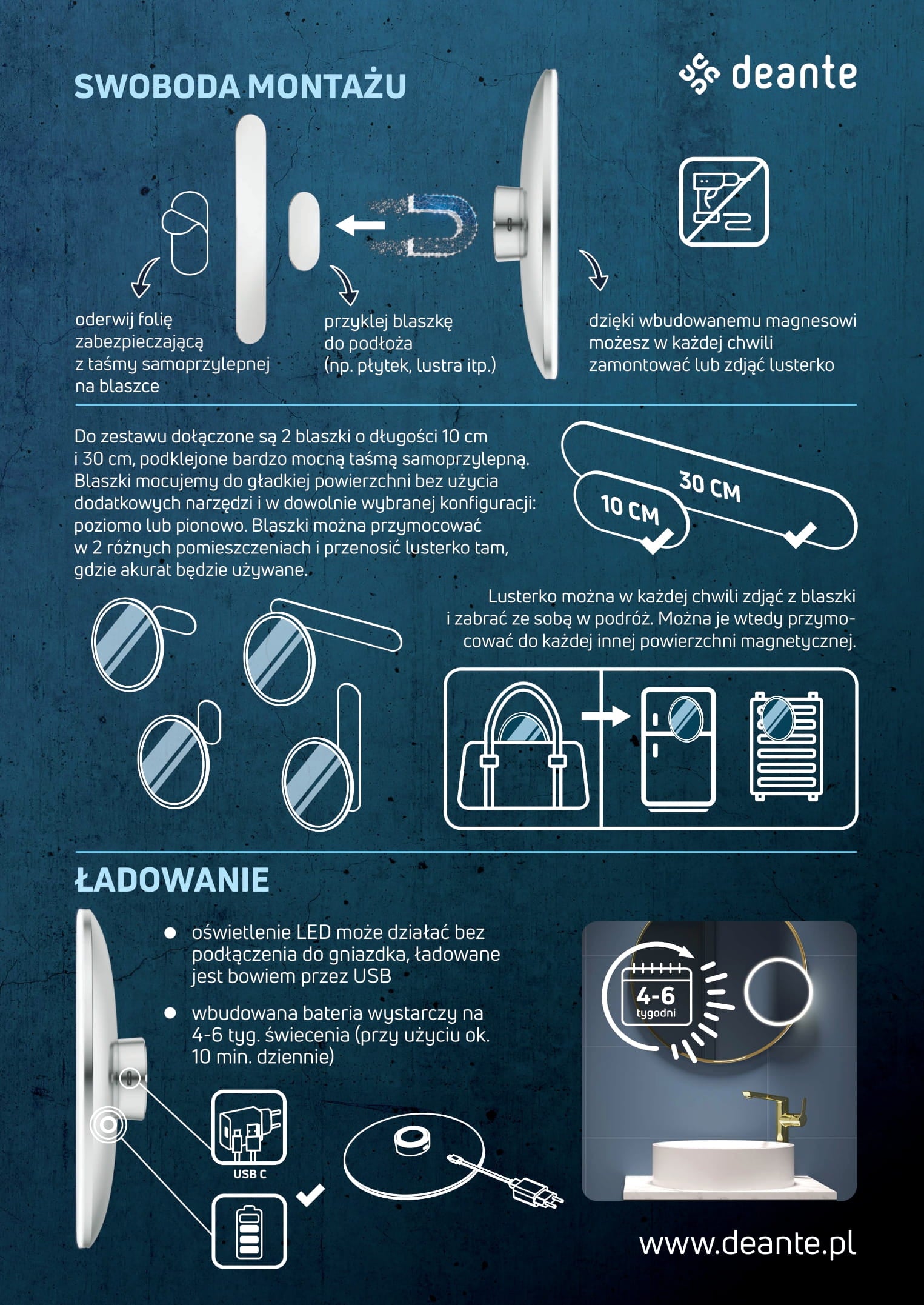 Cosmetic mirror, magnetic - LED light