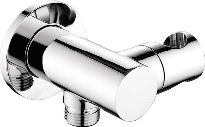 Angled hose connector, round, with hand shower holder
