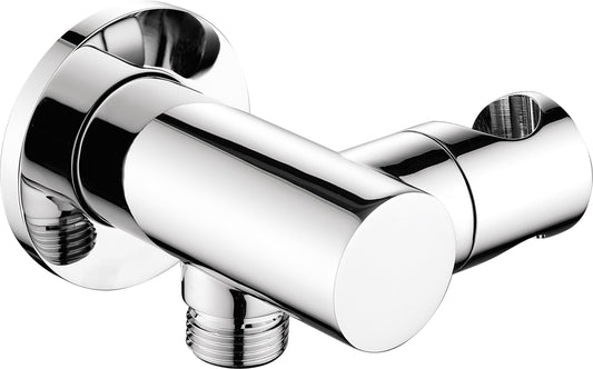 Angled hose connector, round, with hand shower holder