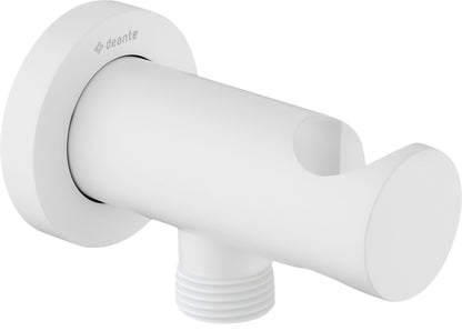 Angled hose connector, round, with hand shower holder