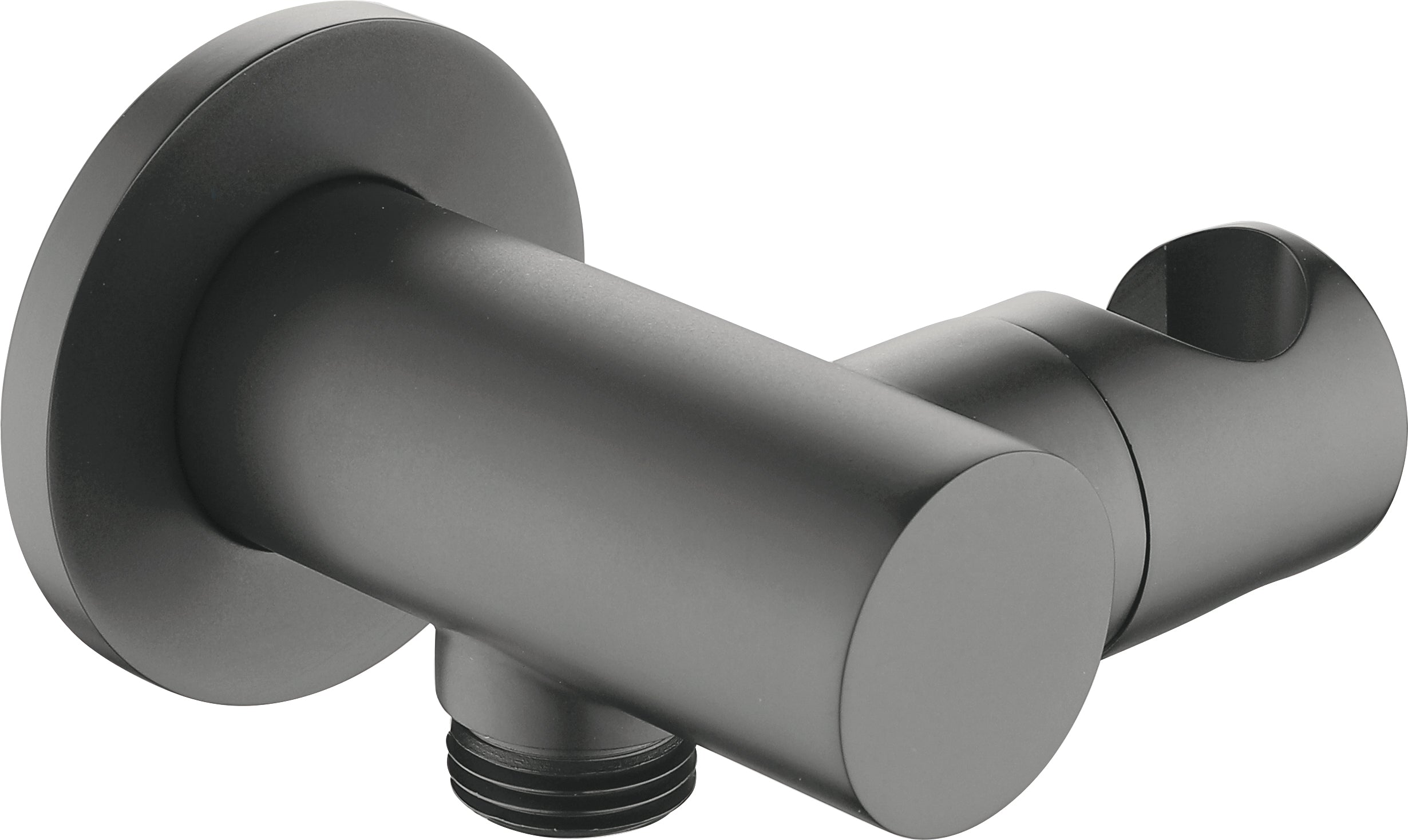 Angled hose connector, round, with hand shower holder