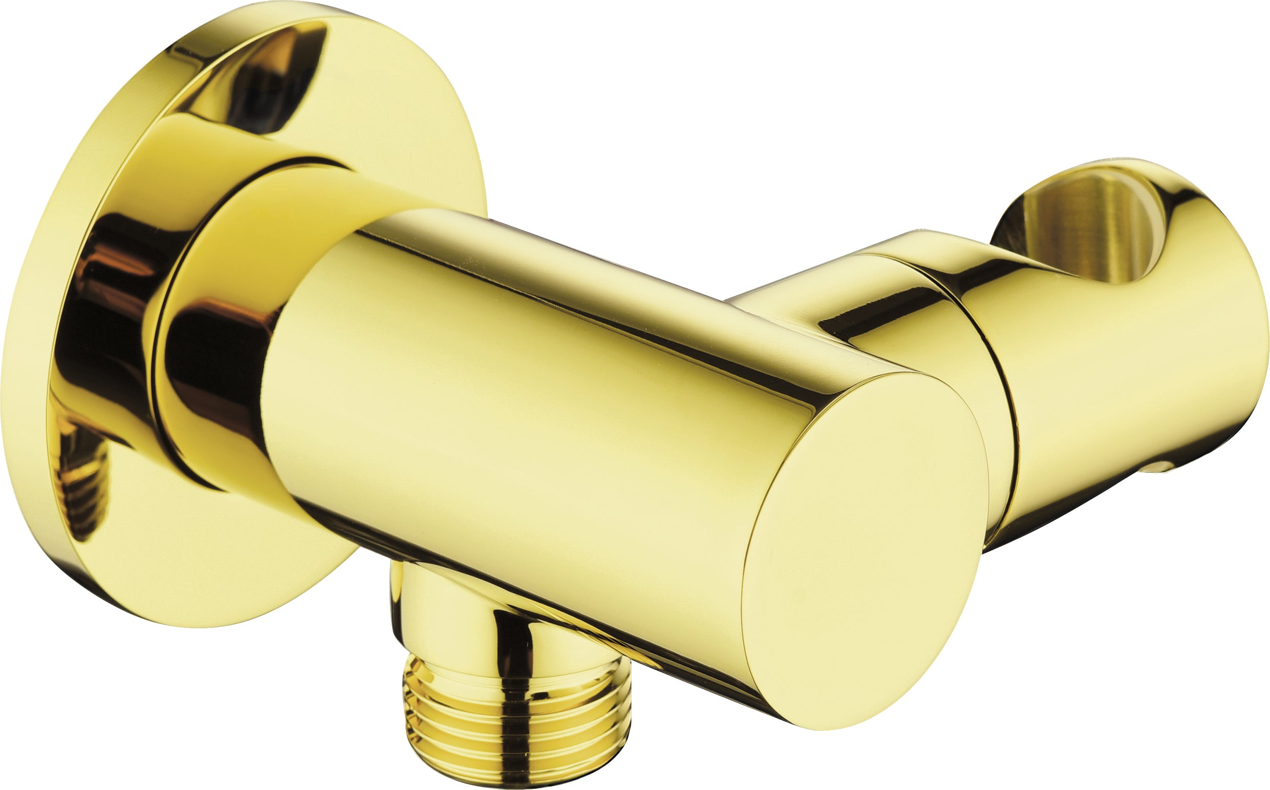 Angled hose connector, round, with hand shower holder