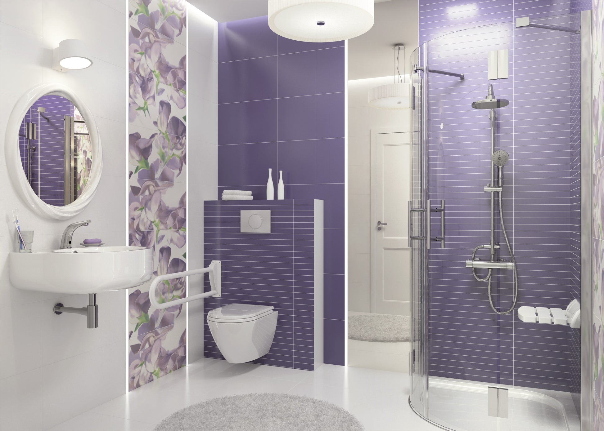 Shower cabin, half round, 80x80 cm - four-sided