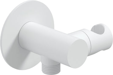 Angled hose connector, round, with hand shower holder