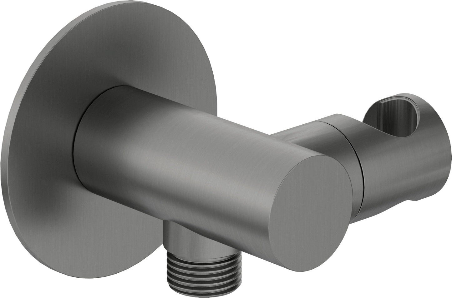Angled hose connector, round, with hand shower holder