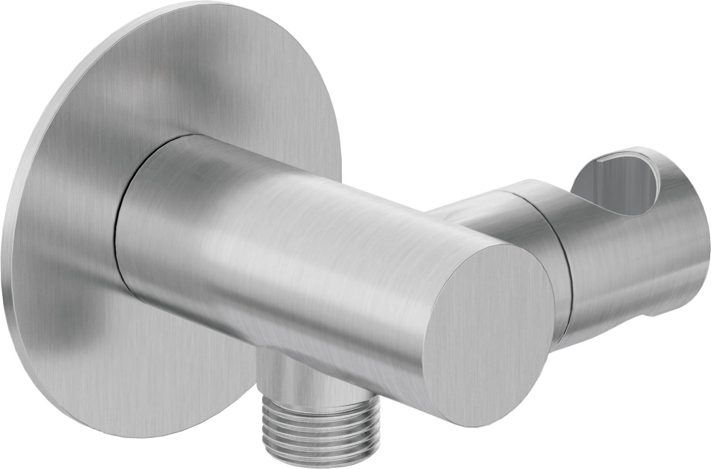Angled hose connector, round, with hand shower holder