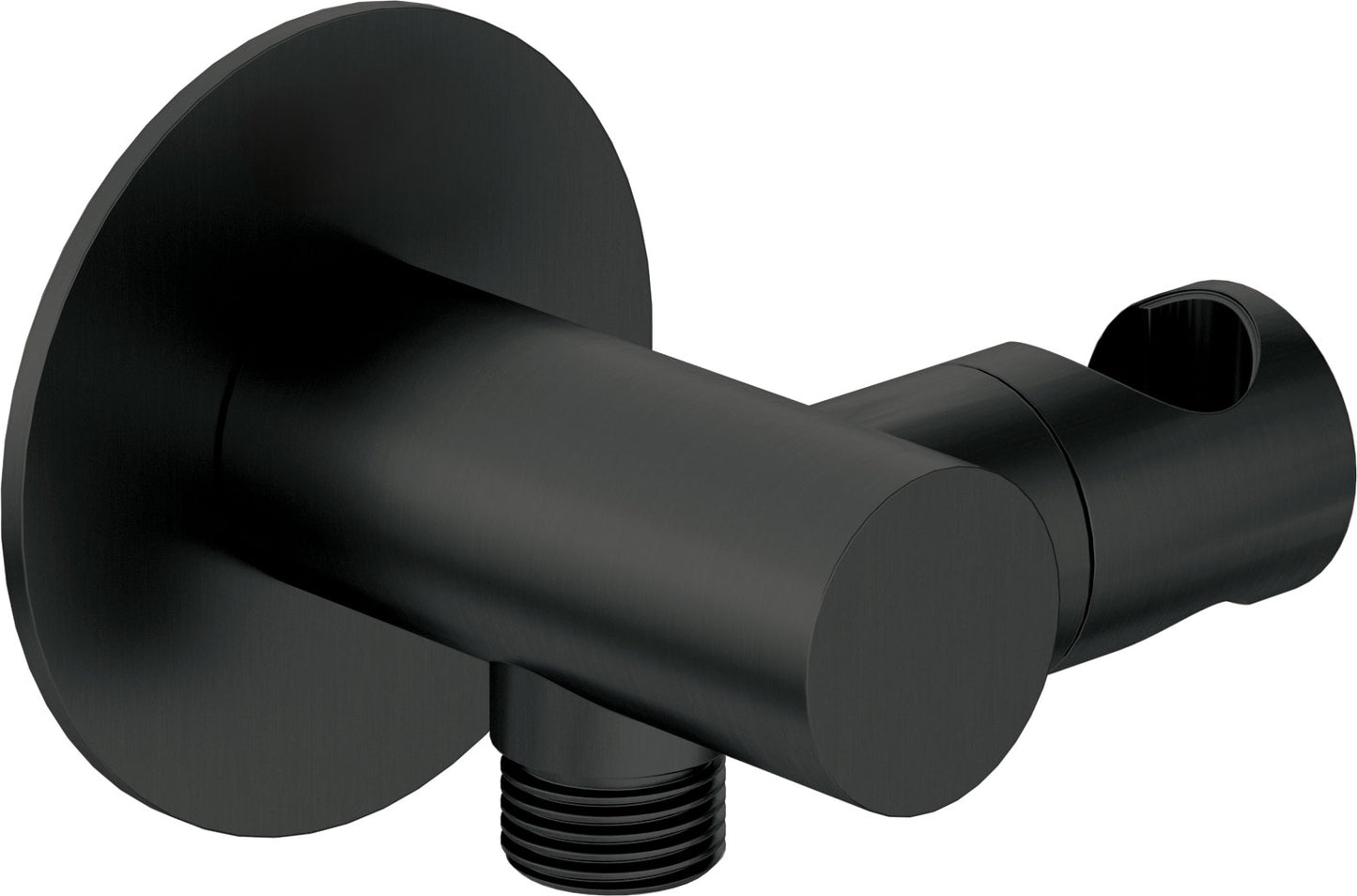 Angled hose connector, round, with hand shower holder