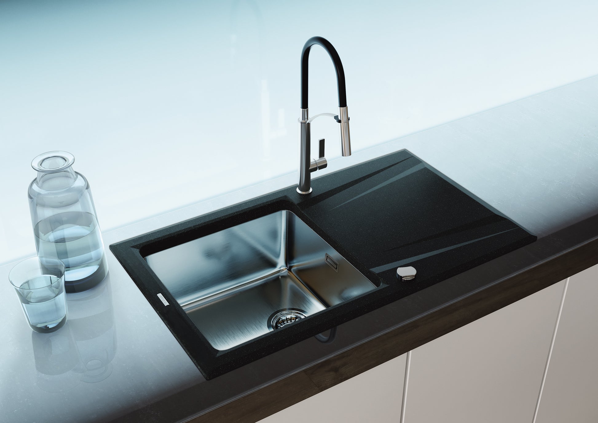 Kitchen tap, with elastic spout - 2 stream types