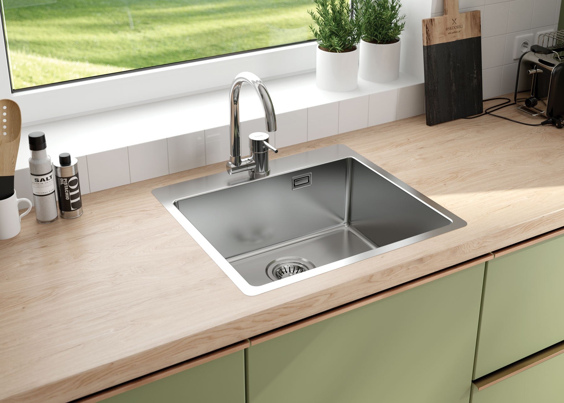 Steel sink, 1-bowl
