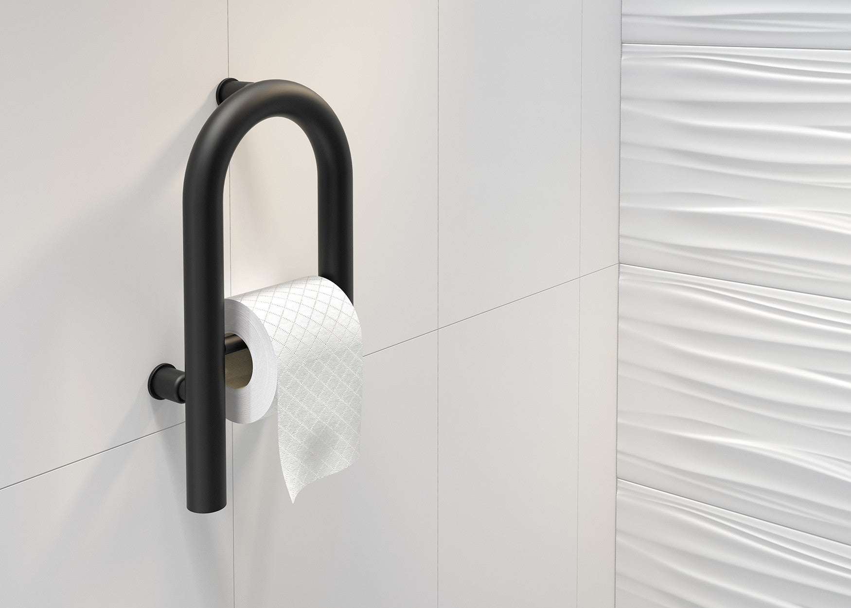 Wall-mounted grab bar, with space for toilet paper - 2in1