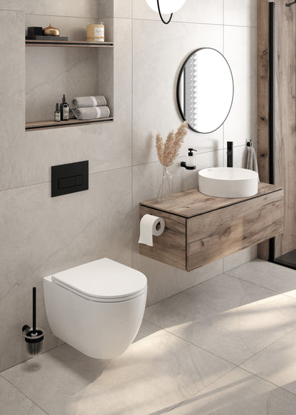 Toilet bowl, with seat, rimless
