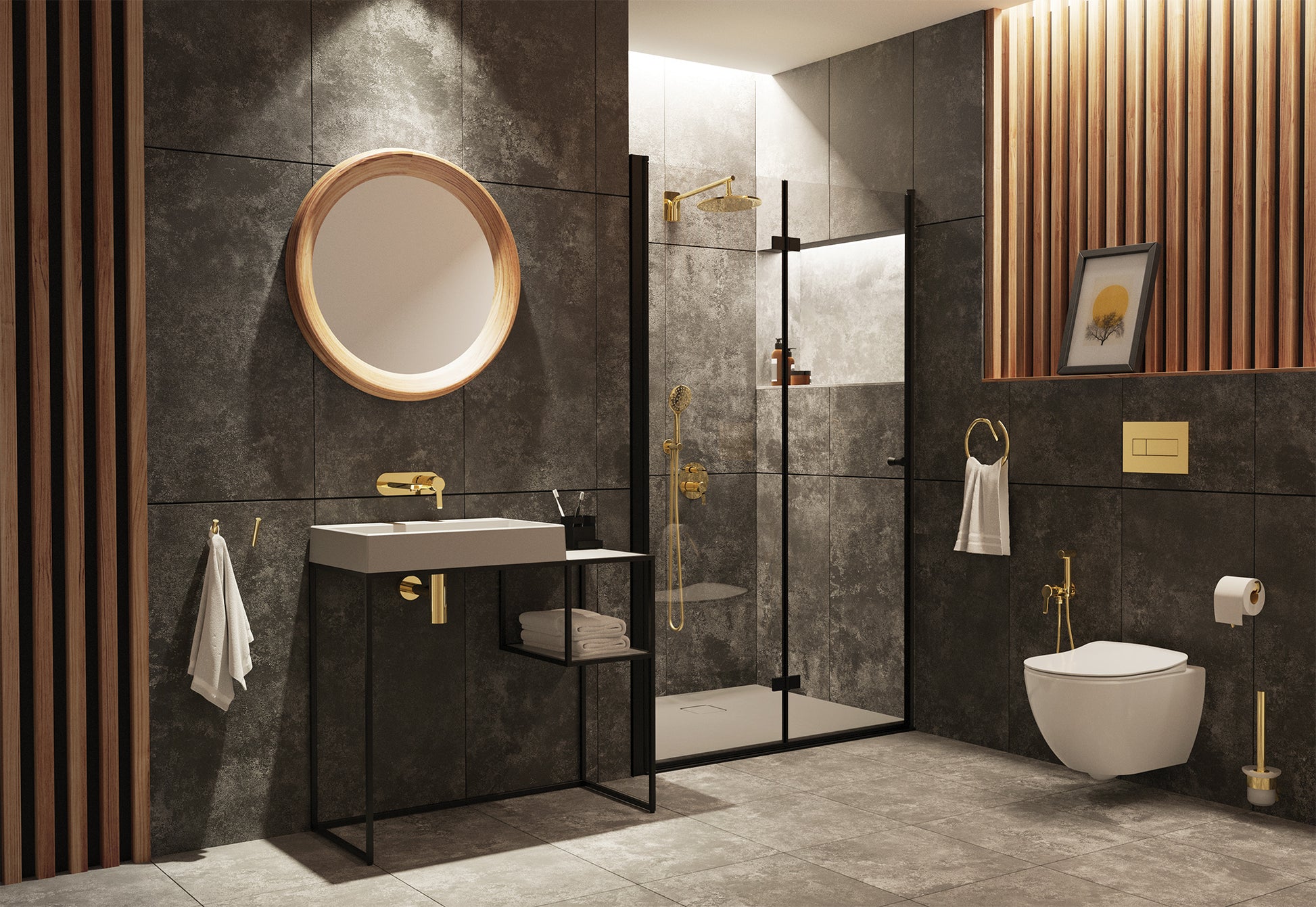 Stone shelf, for bathroom console or tower - modular system