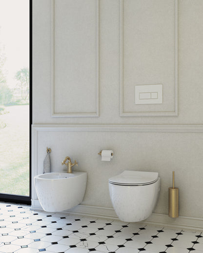 Toilet bowl, with seat, rimless