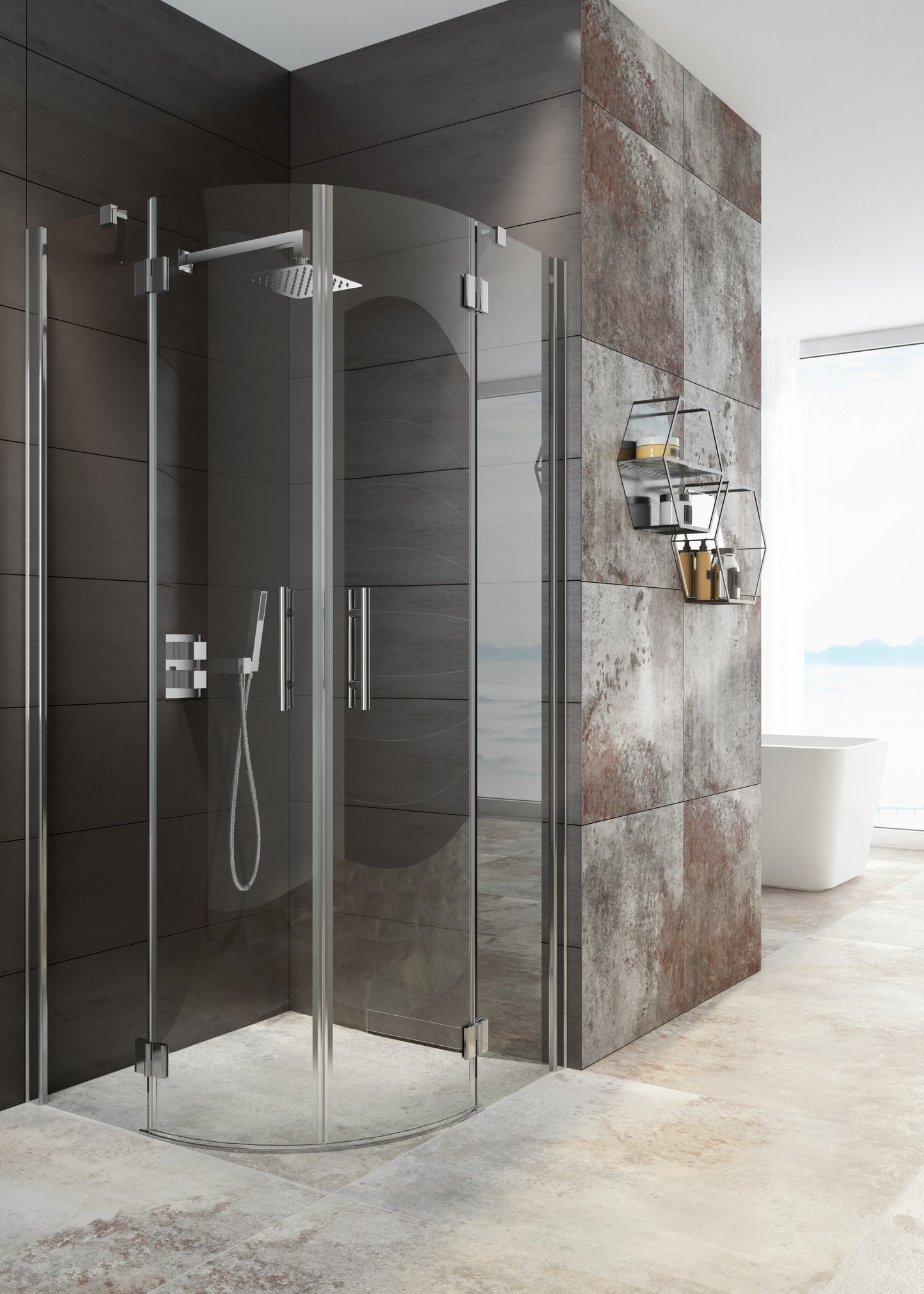 Shower cabin, half round, 80x80 cm - four-sided