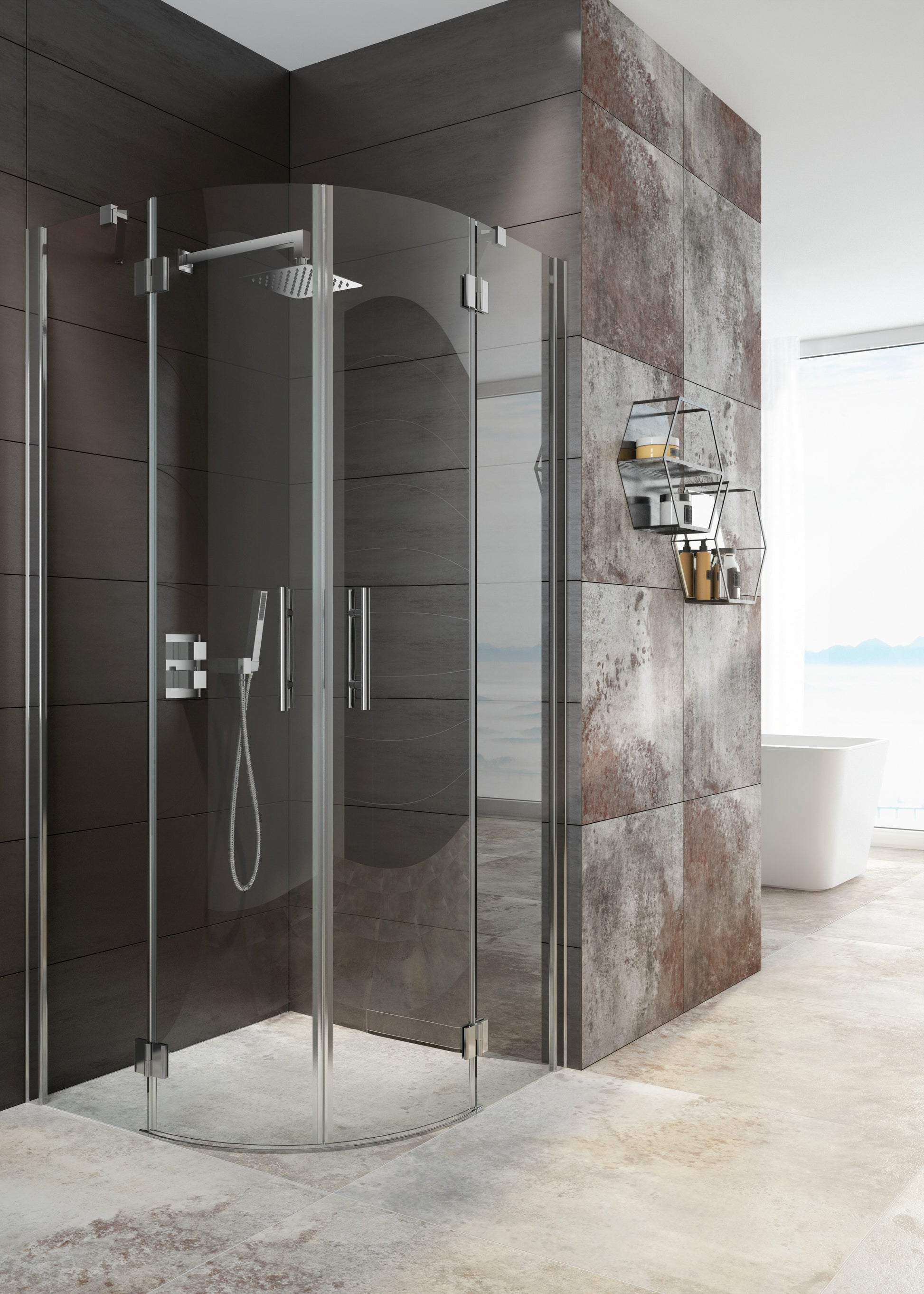 Shower cabin, half round, 80x80 cm - four-sided