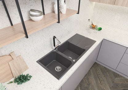 Granite sink, 2-bowl with drainer