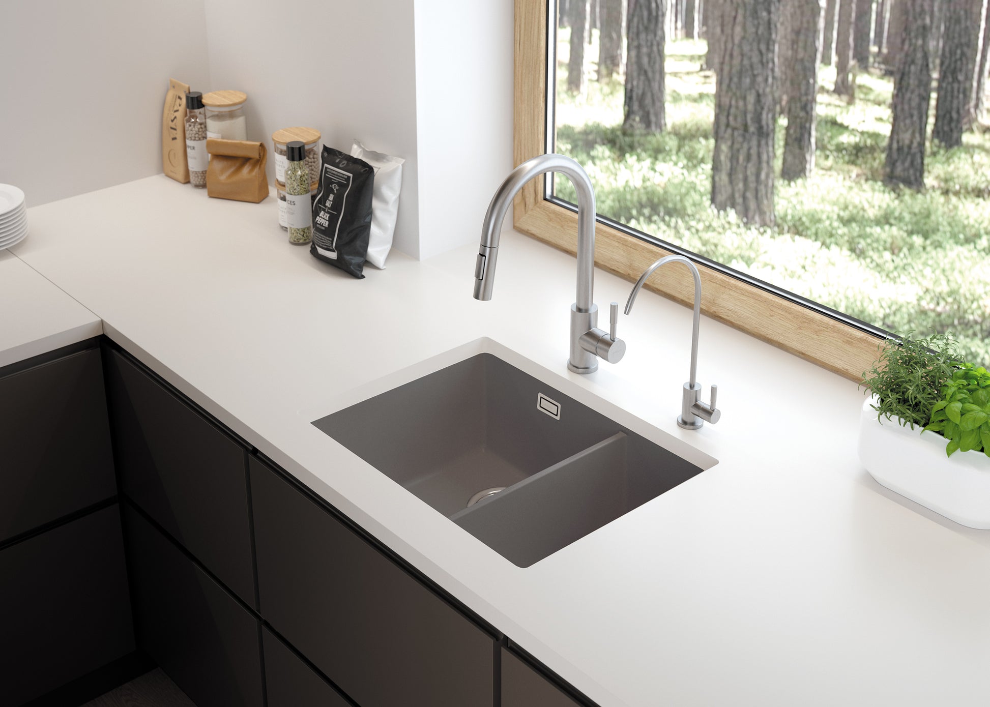 Granite sink, 1.5-bowl