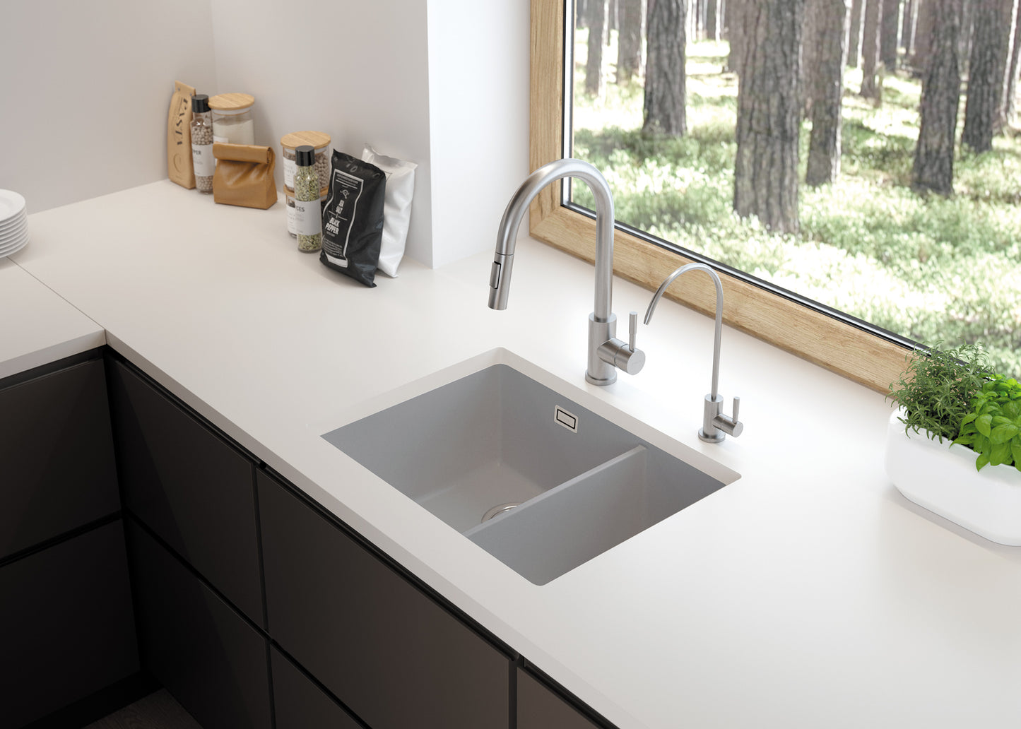 Granite sink, 1.5-bowl
