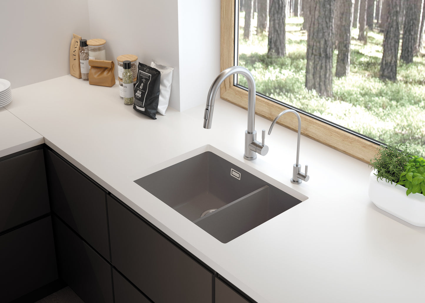 Granite sink, 1.5-bowl