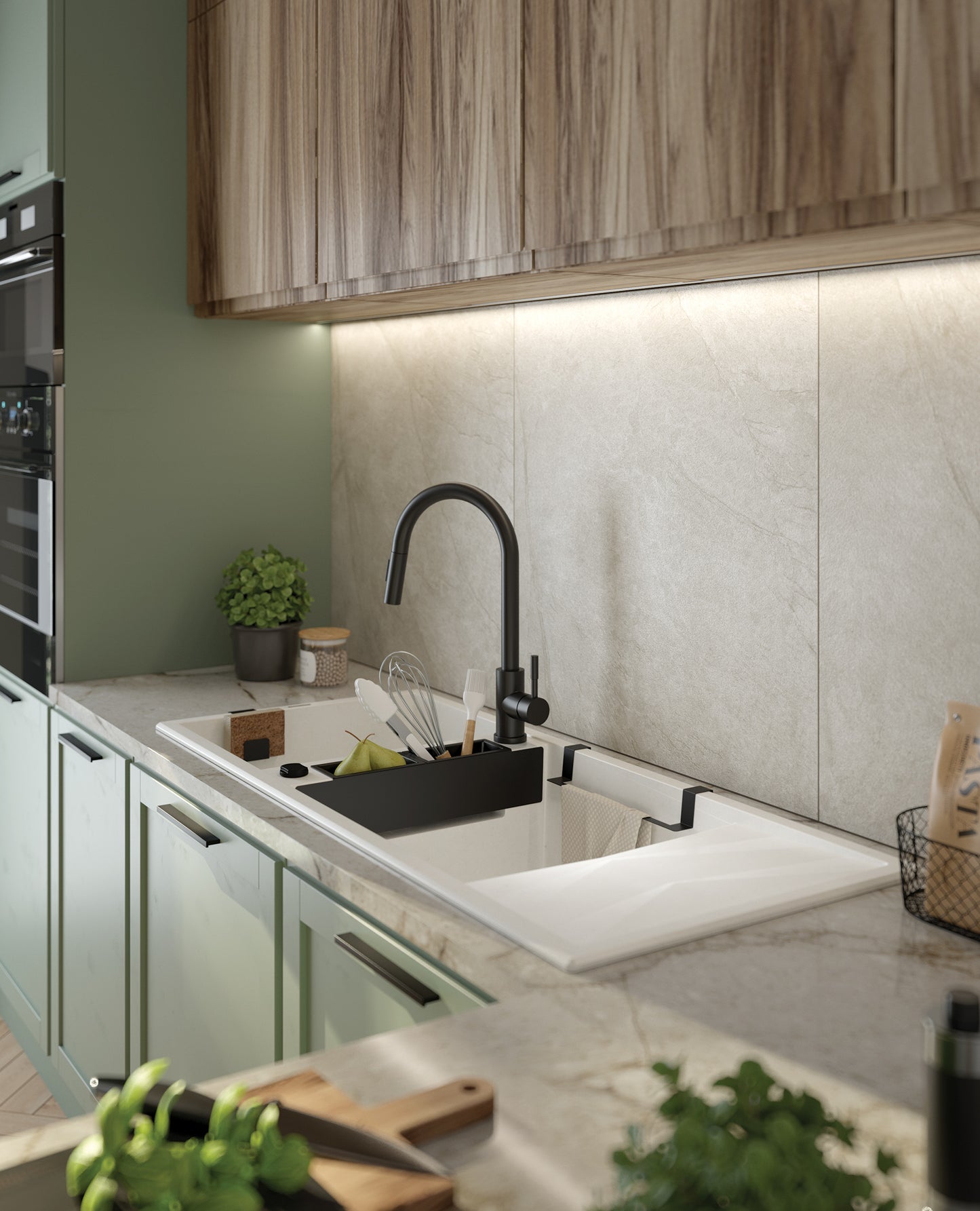 Magnetic granite sink, 1-bowl with drainer