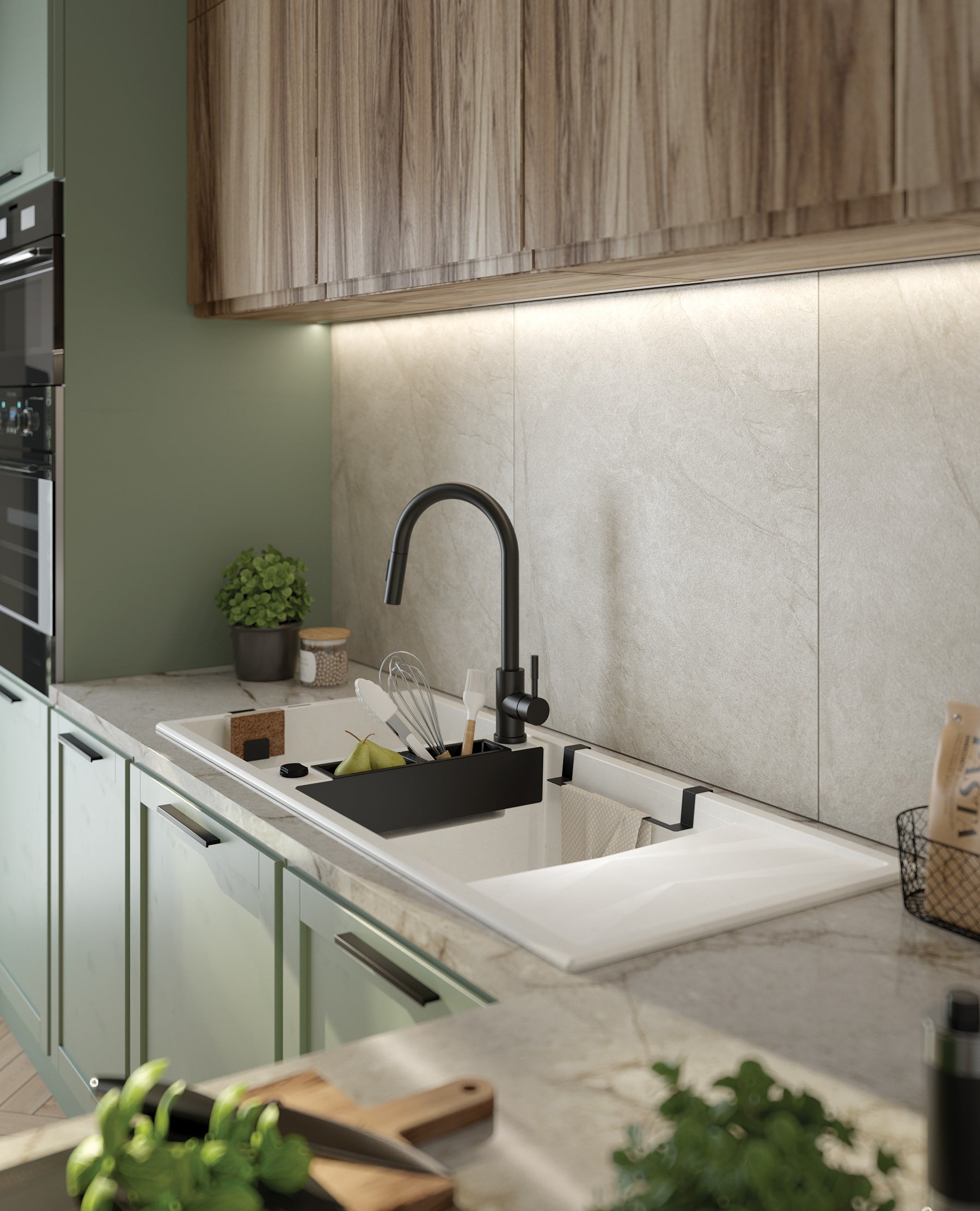 Magnetic granite sink, 1-bowl with drainer