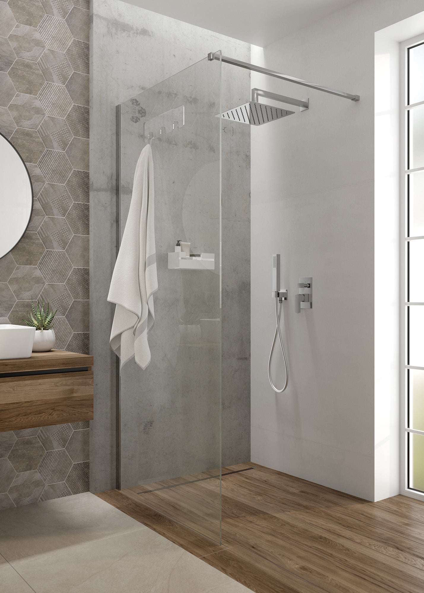Shower cabin, walk-in, 90 cm