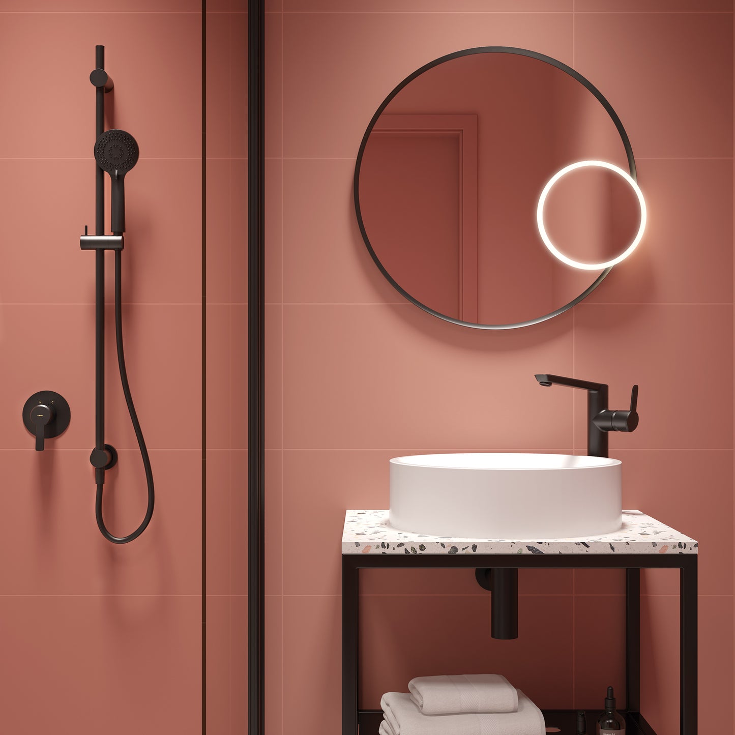 Shower set, 3-function, with sliding bar - concealed connector