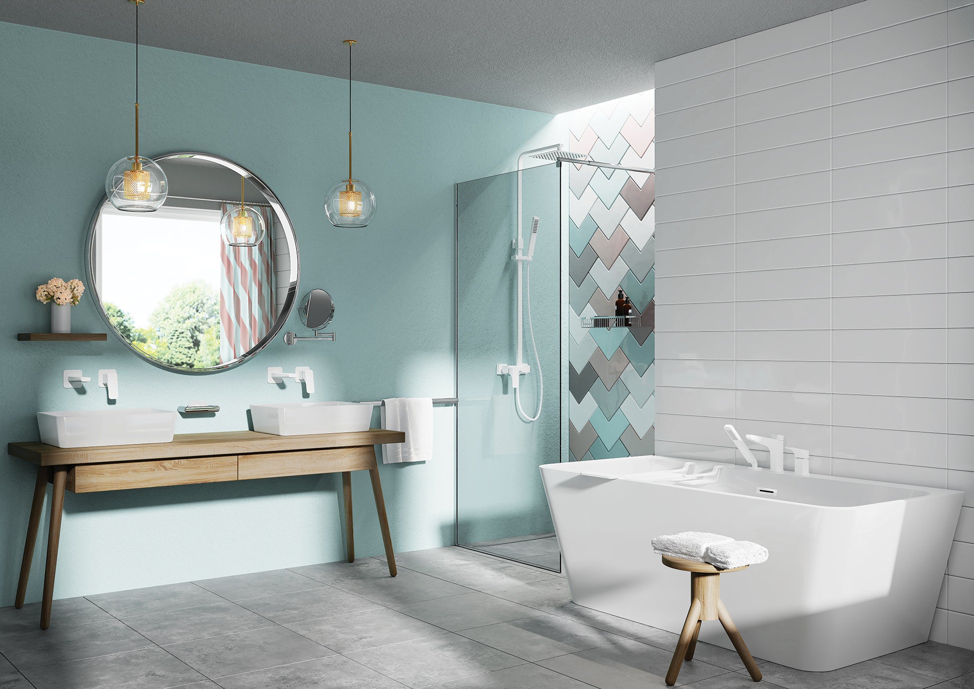 Cosmetic mirror, on extension arm - two-sided