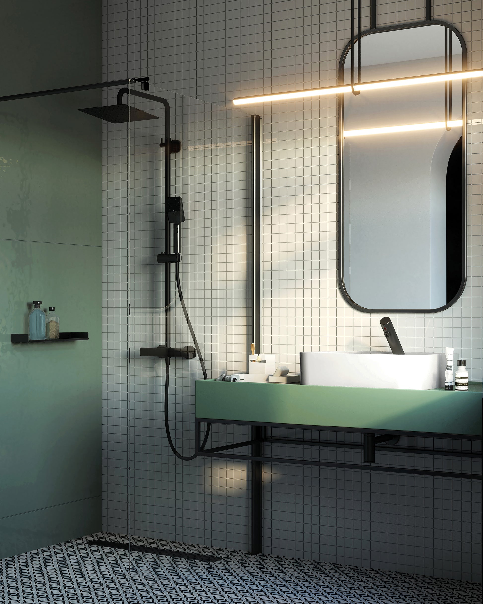 Ceramic washbasin, countertop/wall-mounted, with tap shelf