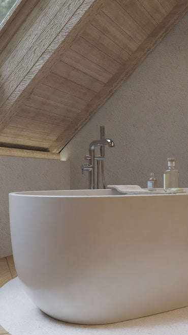 Bath mixer, freestanding, with shower set