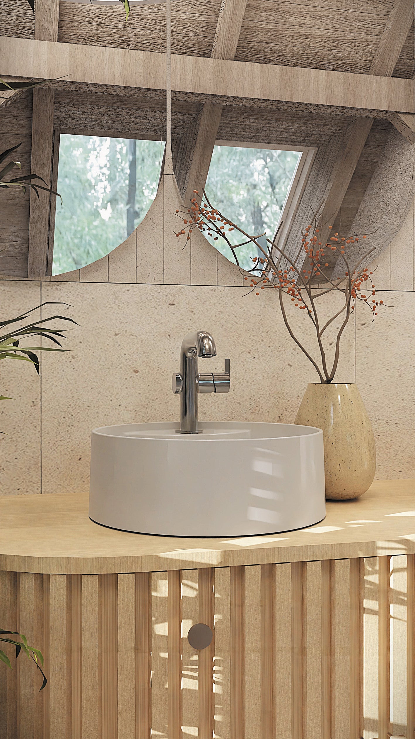 Granite washbasin, countertop, with tap shelf