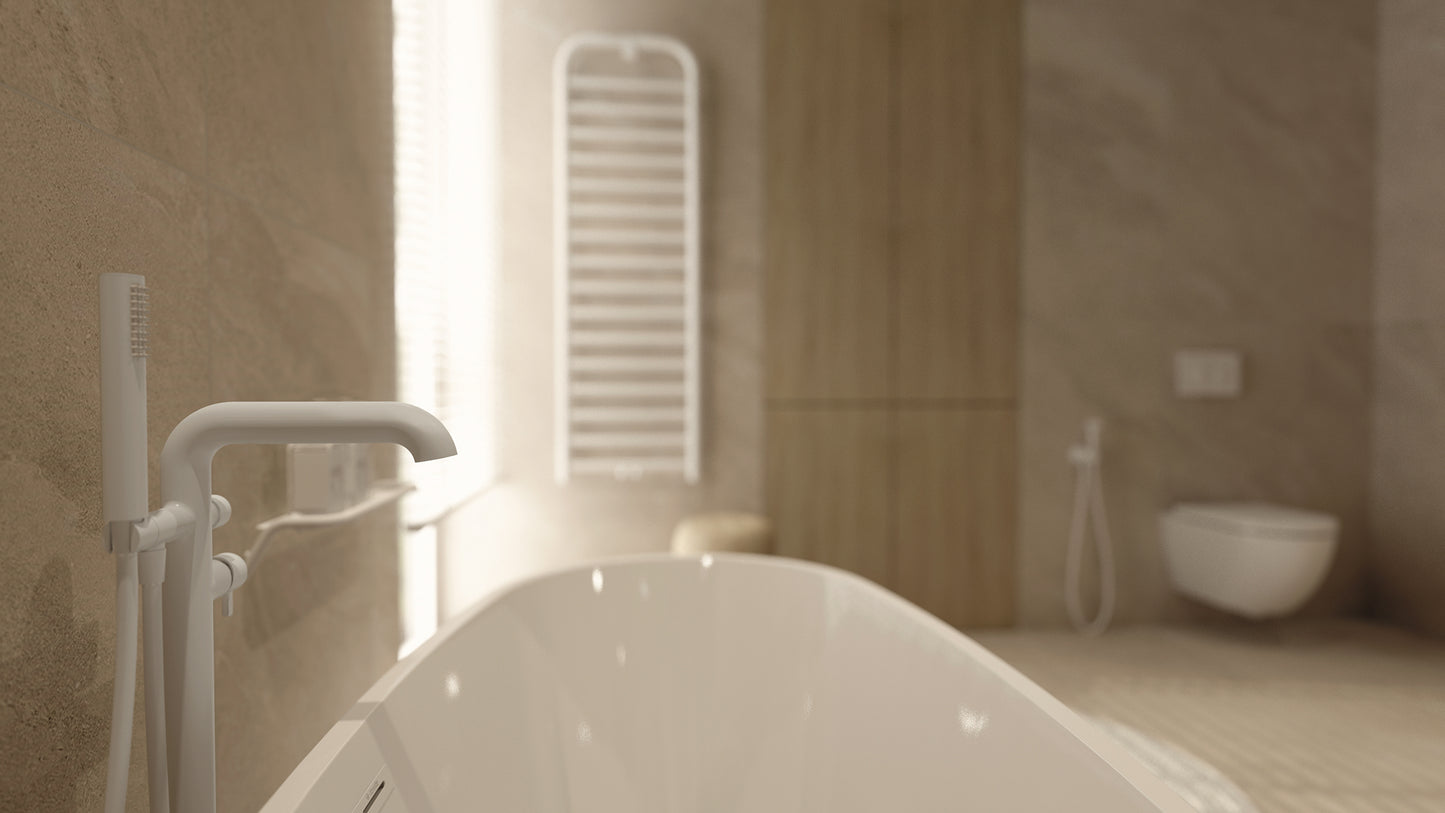 Bath mixer, freestanding, with shower set