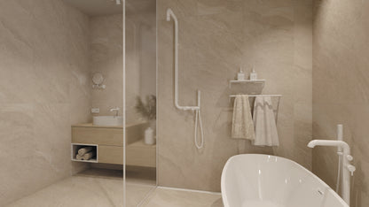 Bath mixer, freestanding, with shower set