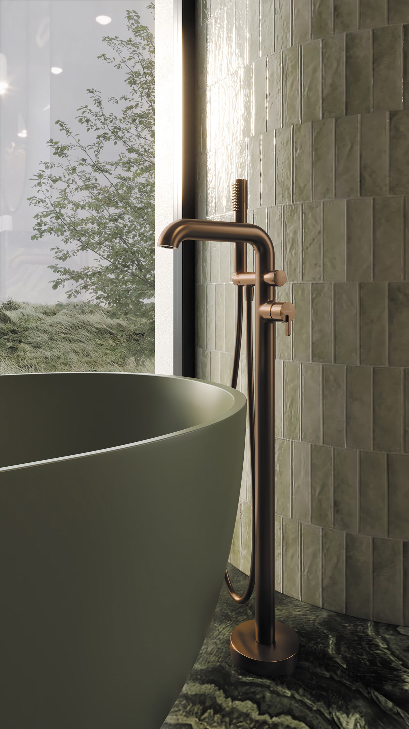 Bath mixer, freestanding, with shower set
