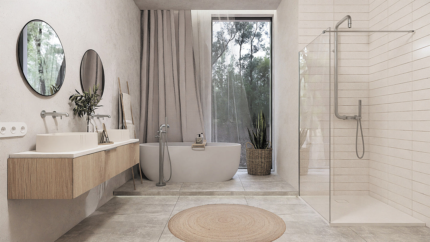 Bath mixer, freestanding, with shower set