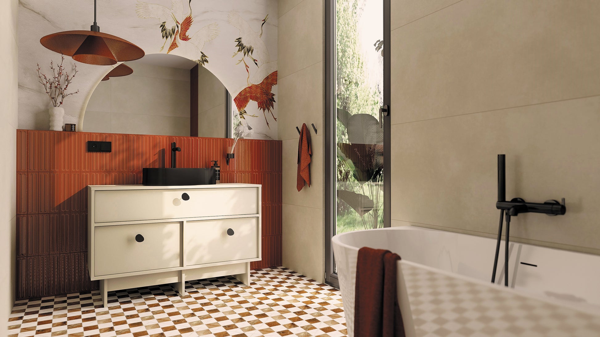 Bath mixer, with shower set