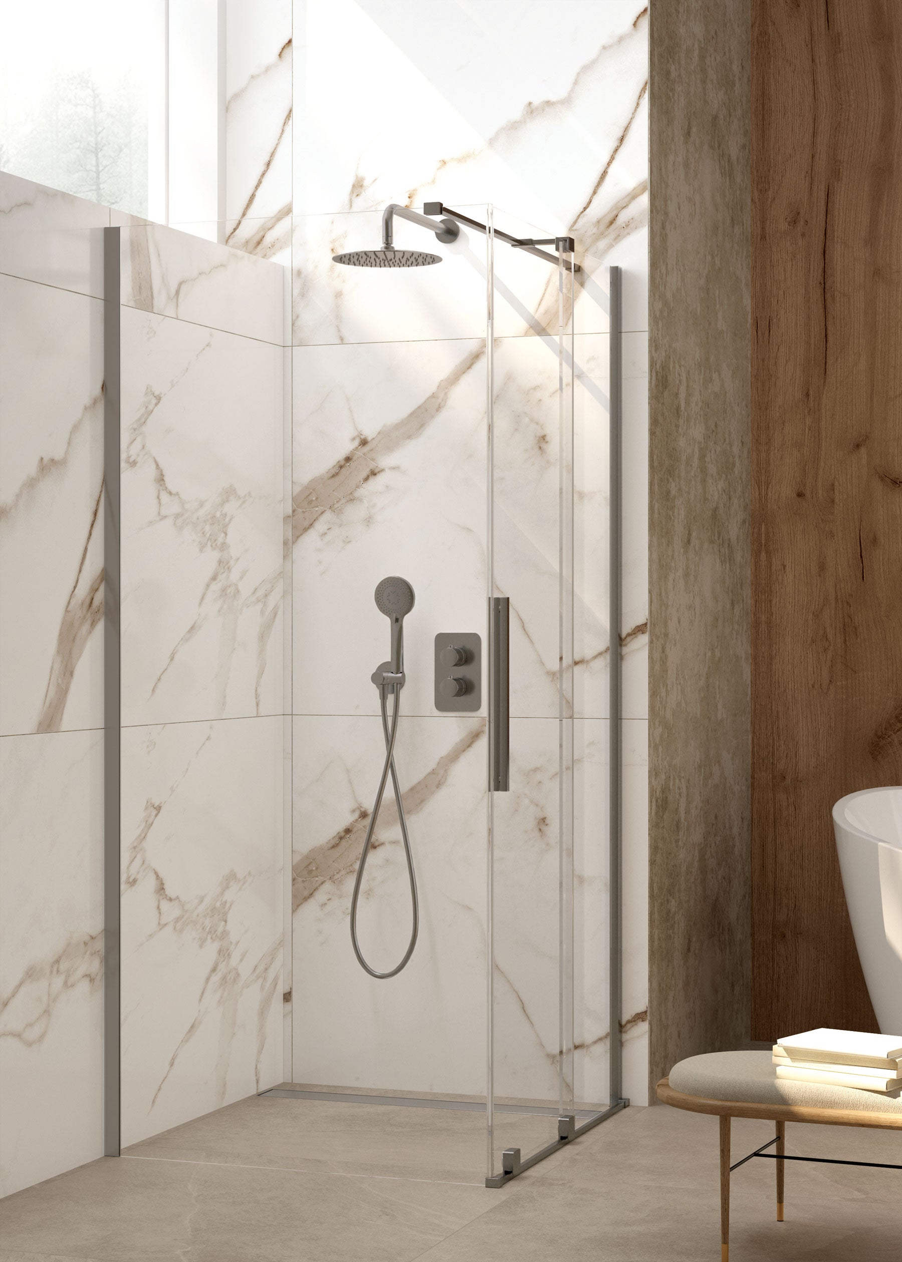 Shower wall, walk-in, 90 cm - sliding