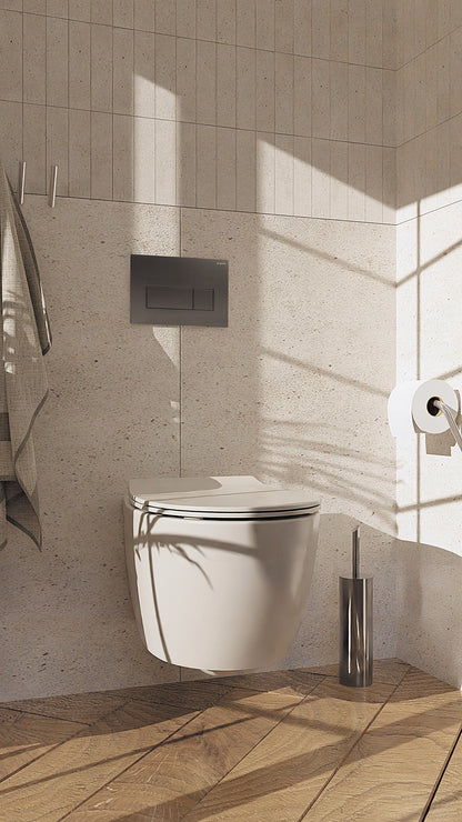 Toilet bowl, with seat, rimless