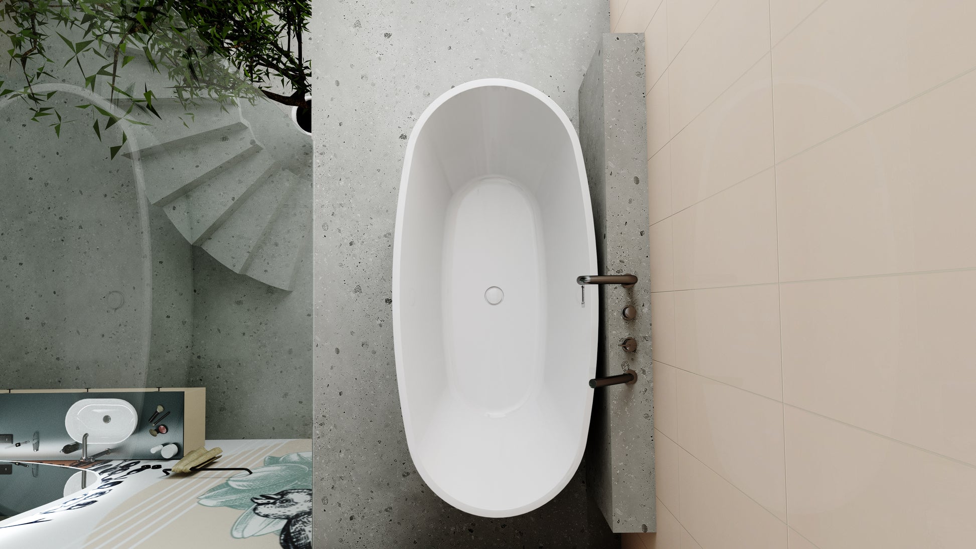 Bath mixer, 4-hole, with shower set