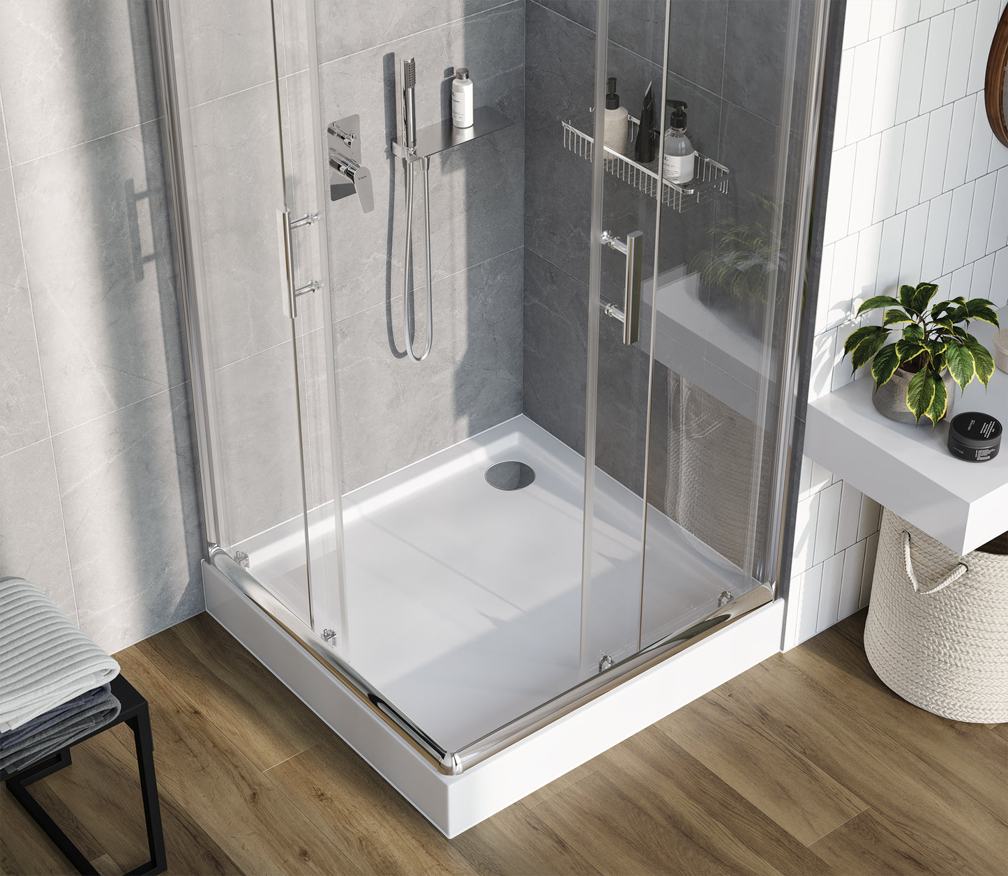 Acrylic shower tray, square, 90 cm