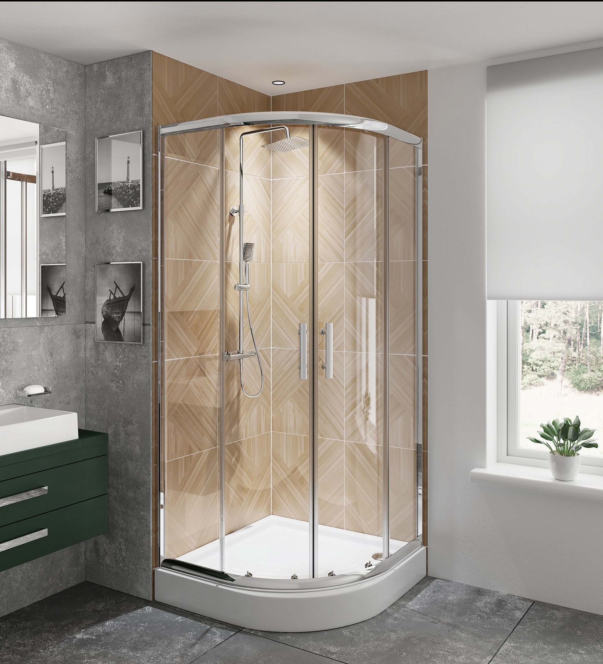 Acrylic shower tray, half round, 90 cm