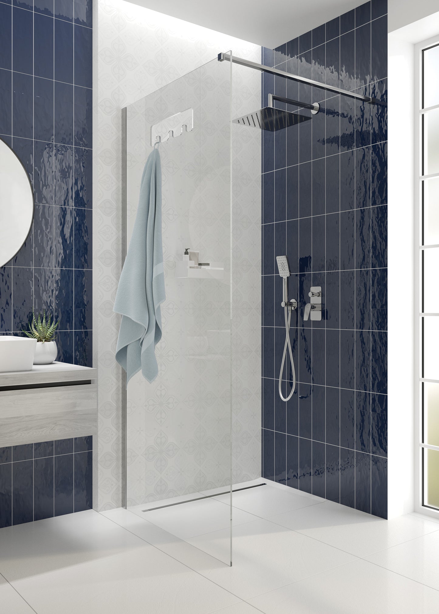 Shower cabin, walk-in, 90 cm