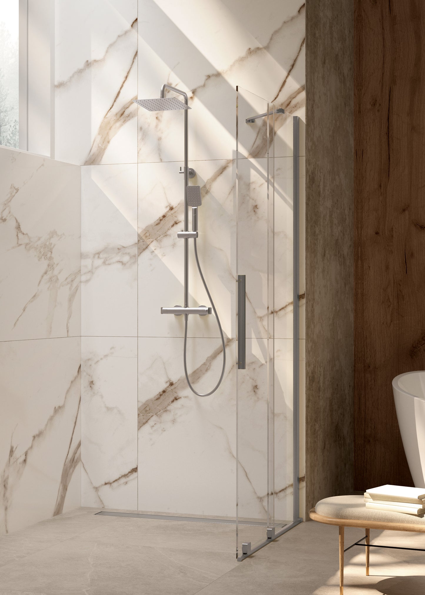 Shower column, with shower mixer, thermostatic