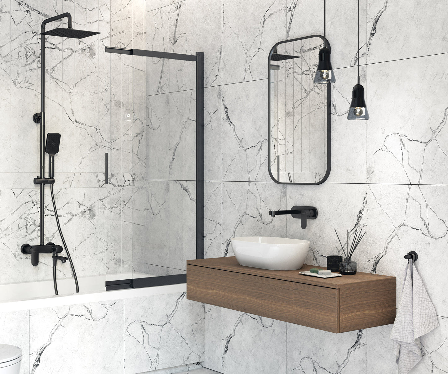 Shower column, with bathtub mixer - movable spout