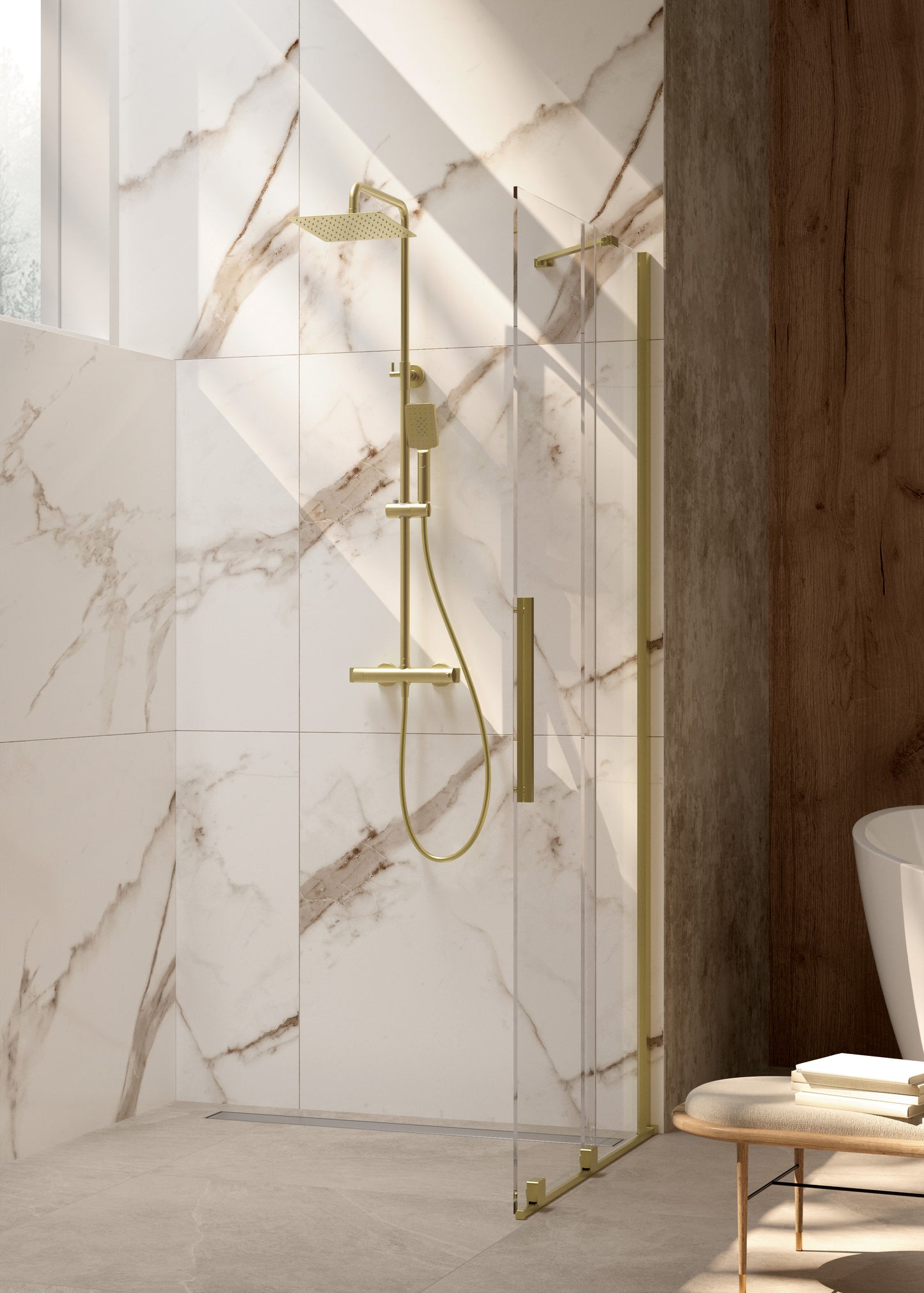 Shower column, with shower mixer, thermostatic