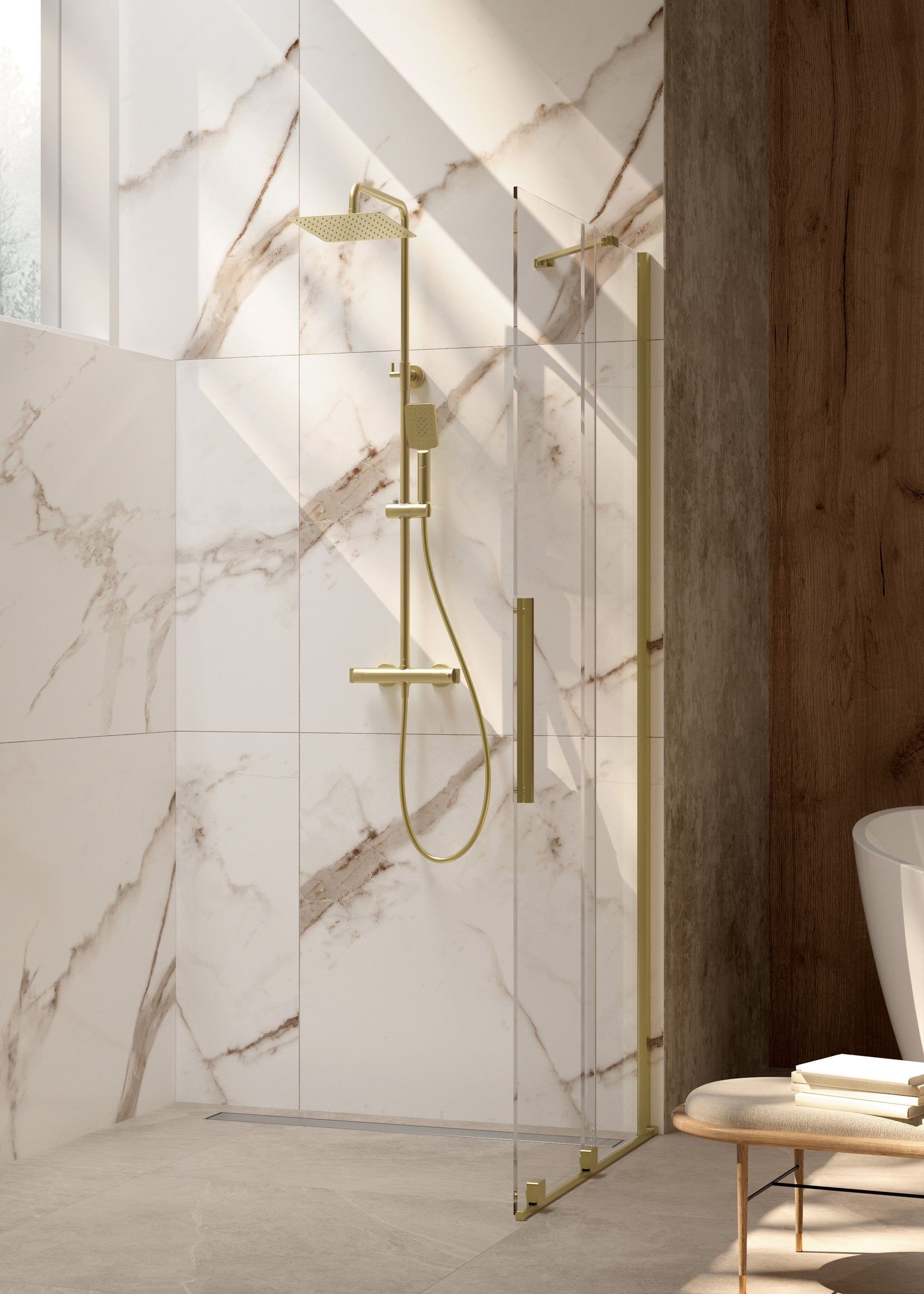 Shower column, with shower mixer, thermostatic