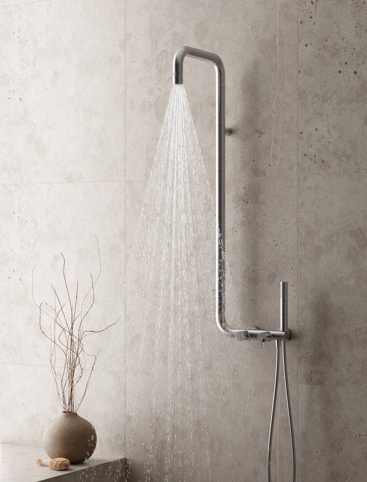Concealed shower set, with a fixed shower head