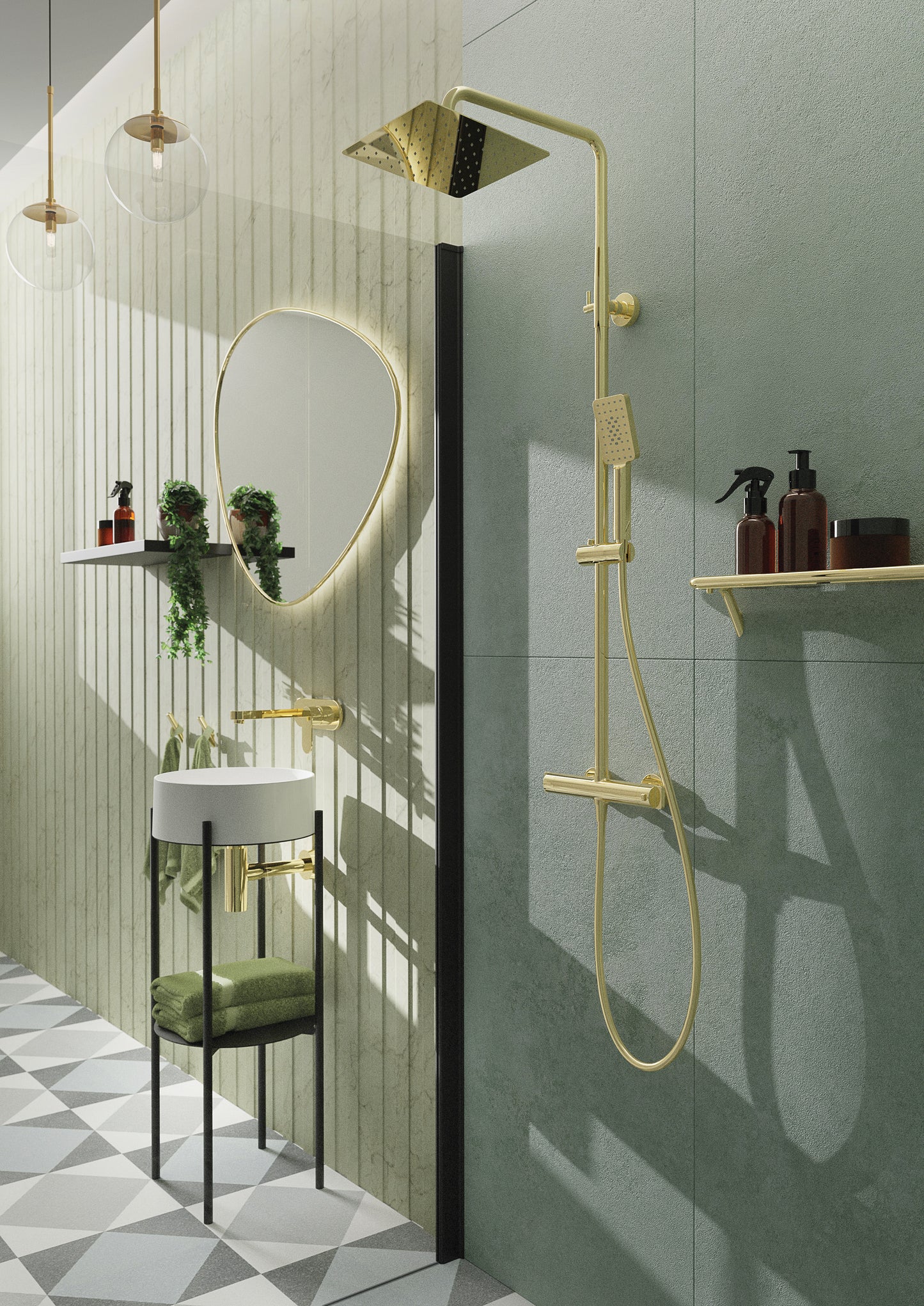 Shower column, with shower mixer, thermostatic