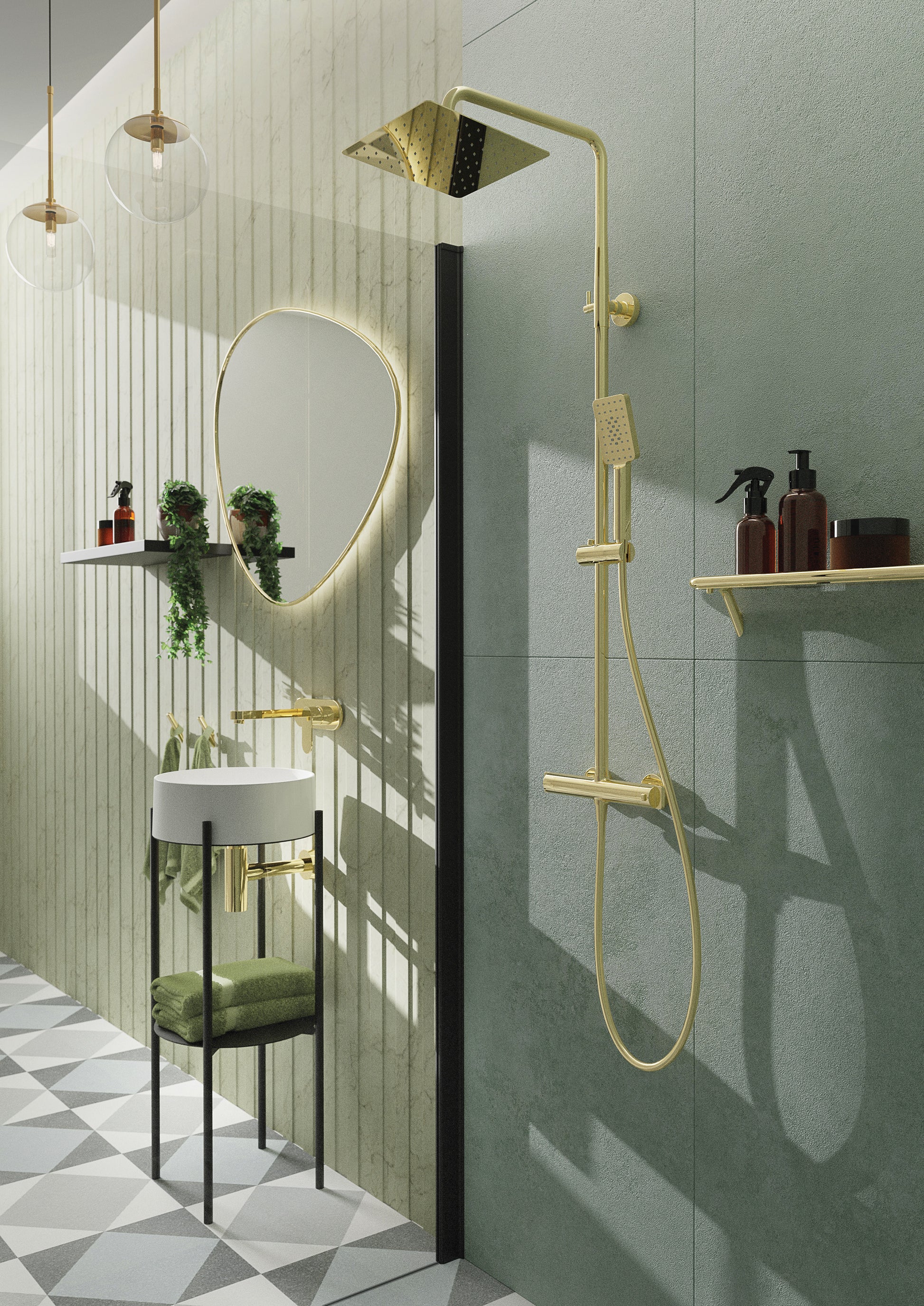 Shower column, with shower mixer, thermostatic